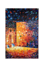 Load image into Gallery viewer, Kotel At Night. Custom Art Commission Original colorful  kotel painting. oil painting. jewish. judaica. judaica art. jerusalem painting. jewish art. judaica art.