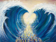 Load image into Gallery viewer, One Heart Original One Heart. splitting of the sea painting. kriyat yam suf. Rimonin Trio Original oil paintings. Rimon pomegranate painting . jewish. judaica. judaica art. jerusalem painting. jewish art. judaica art. israel