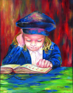 judaica painting. boy learning torah. aleph bais painting. judaica art.