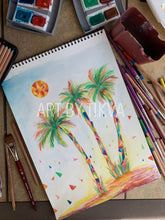 Load image into Gallery viewer, Mosaic Palms Original.Mosaic Palms Original. beverly hills palm tree painting. interior decorating. home decor. watercolor painting. fine art.