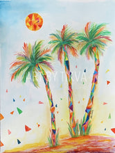 Load image into Gallery viewer, Mosaic Palms Original. beverly hills palm tree painting. interior decorating. home decor. watercolor painting. fine art.