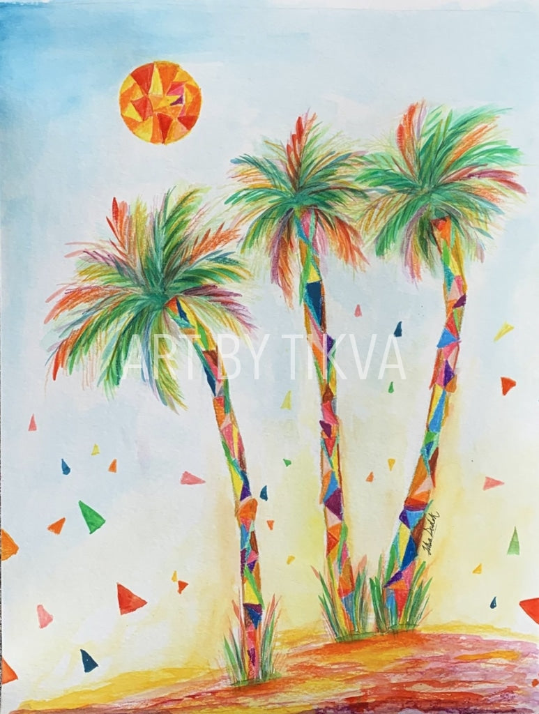 Mosaic Palms Original. beverly hills palm tree painting. interior decorating. home decor. watercolor painting. fine art.