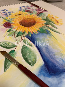 Sunflowers In Bloom. sunflower  painting. interior decorating. home decor. watercolor painting. fine art. 