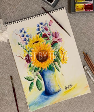 Sunflowers In Bloom. sunflower painting. interior decorating. home decor. watercolor painting. fine art. 